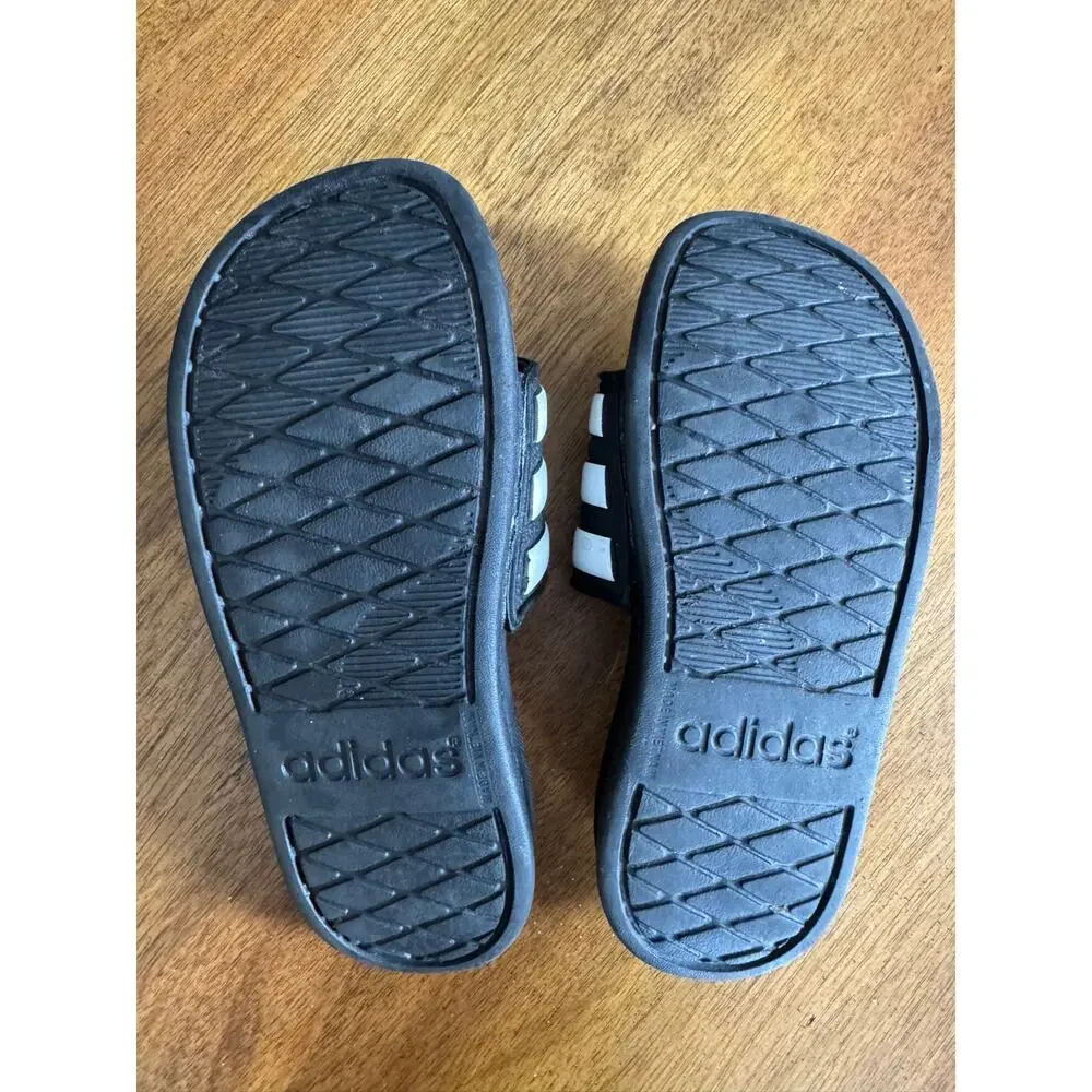 Adidas Black & White Slides Sandals Kids Size US 1 3-Stripes Comfort - Picture 5 of 9